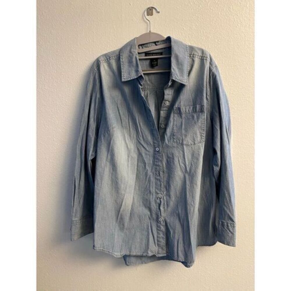 Lane Bryant Womens 18 Light Wash Chambray Denim‎ Button Down Shirt Long Sleeve